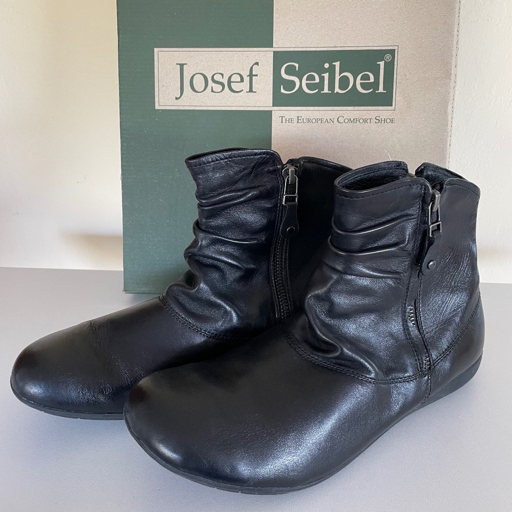 Josef Seibel Faye/Naly Black Leather Ankle Boots w/Zippers, Women's EU 40/ US 9 - Picture 2 of 16